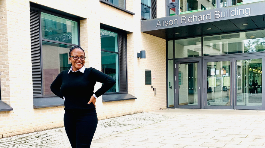 Simiso outside Cambridge's Alison Richard Building
