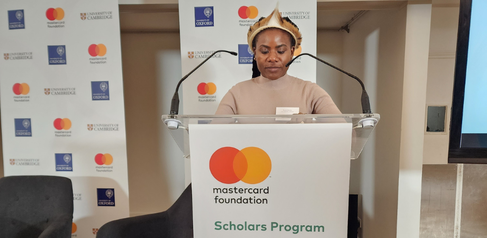 Bupe Banda representing the Mastercard Foundation Scholars Program at the University of Cambridge