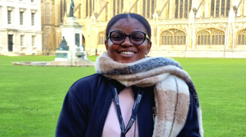 Mastercard Foundation Scholar Peace Chisom Aniakor outside King's College Chapel