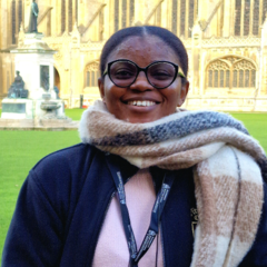 Mastercard Foundation Scholar Peace Chisom Aniakor outside King's College Chapel