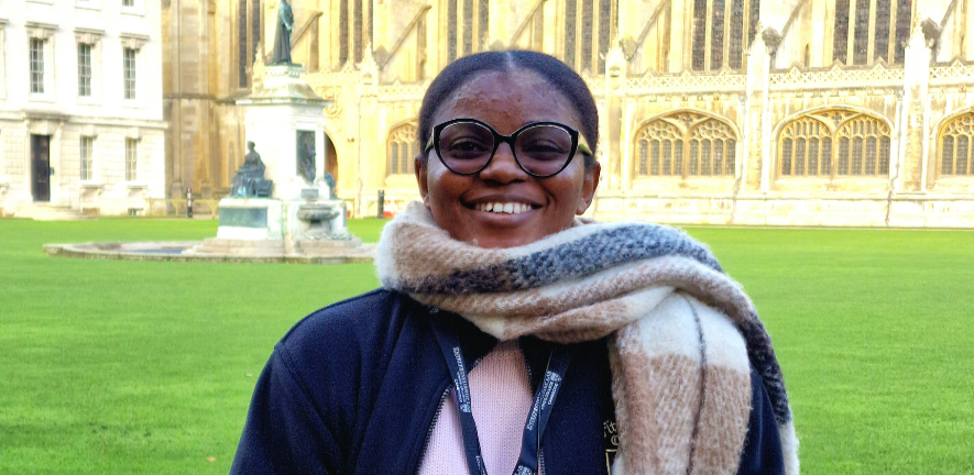 Mastercard Foundation Scholar Peace Chisom Aniakor outside King's College Chapel