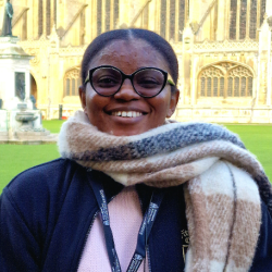 Mastercard Foundation Scholar Peace Chisom Aniakor outside King's College Chapel