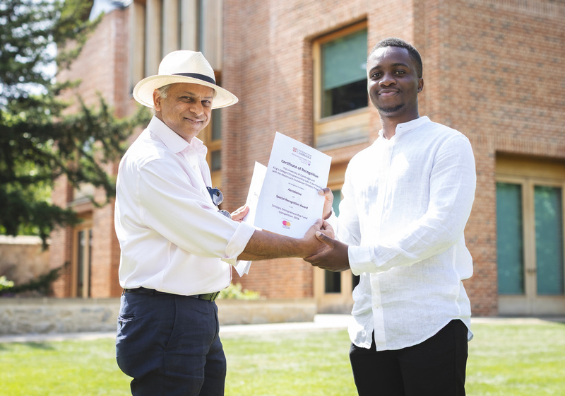 Mastercard Foundation Scholar Munotidaishe Andrew Matsvairo with Programme Head Prof Bhaskar Vira