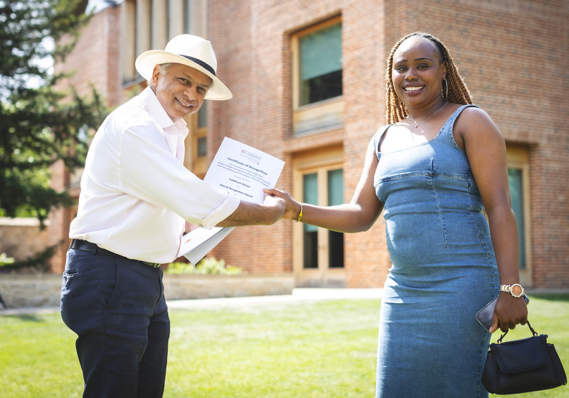 Mastercard Foundation Scholar Purity Gakii Kirea with Programme Head Prof Bhaskar Vira