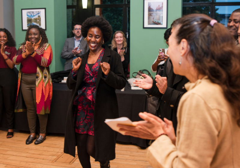 Mastercard Foundation Scholar Joan Sseggane Nantaba celebrates the win