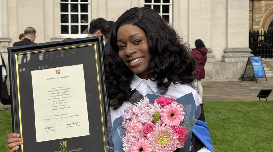Kehinde graduating from Cambridge in 2024 Mastercard Foundation Scholar Kehinde Aberoje graduating from the University of Cambridge